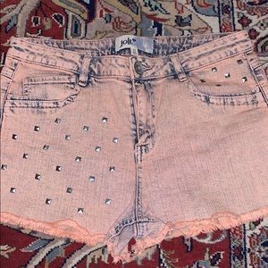 Jolt Studded Orange High Waisted Jean Shorts